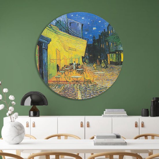Terrasse de café la nuit - Cercle mural Vincent van Gogh - Cercle mural de café - Cercle mural Place - Décoration murale moderne - Tableau rond - Oeuvre cercle mural forex 50x50 cm