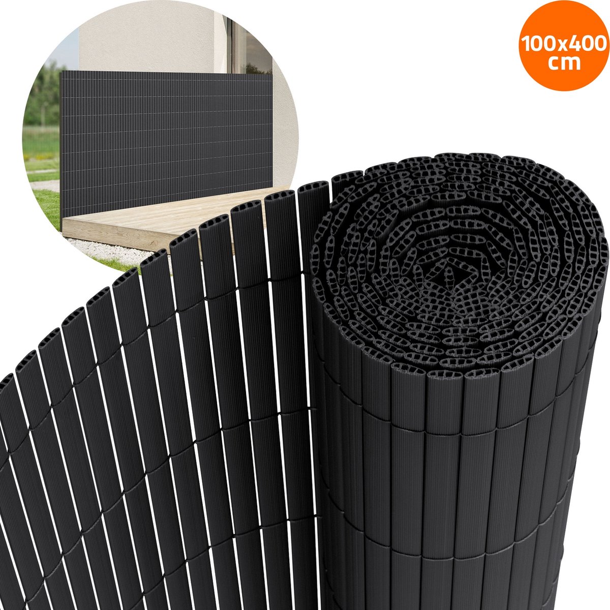 Privacyscherm mat 100x400 cm privacy hek windscherm balkonscherm PVC antraciet UV-bestendig
