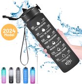 Bol.com CoolFule® Waterfles met Rietje - Drinkfles voor Volwassenen & Kinderen met Tijdmarkeringen - 1 Liter - 100% Lekvrij & BP... aanbieding