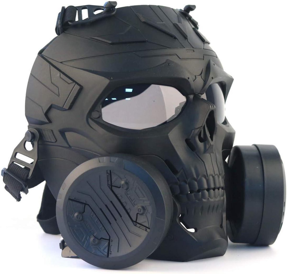 Tactical Mask Airsoft Paintball Protection Gear with Turbo Fan Transparent Lens - Mechanical Skull Mask