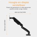 Zwarte gasveer monitorbeugel, hoogte verstelbaar van 100 tot 420 MM, diepte van 464 tot 542 MM.