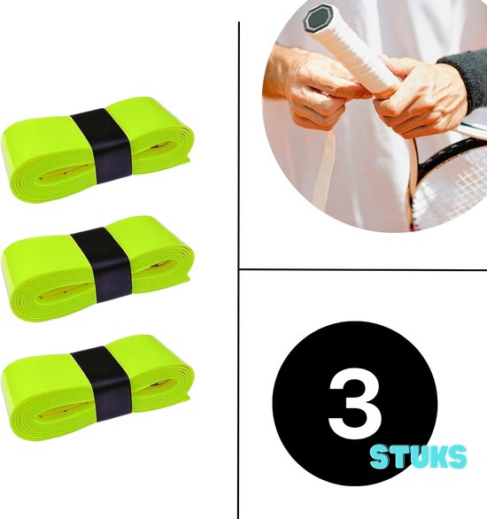 Neon Gele Overgrip Set - 3 stuks - Padel/Tennis/Badminton/squash - Griptape - Antislip - Racketaccesoires Neon Gele Overgrip Set - 3 stuks - Padel/Tennis/Badminton/squash - Griptape - Antislip - Racketaccesoires