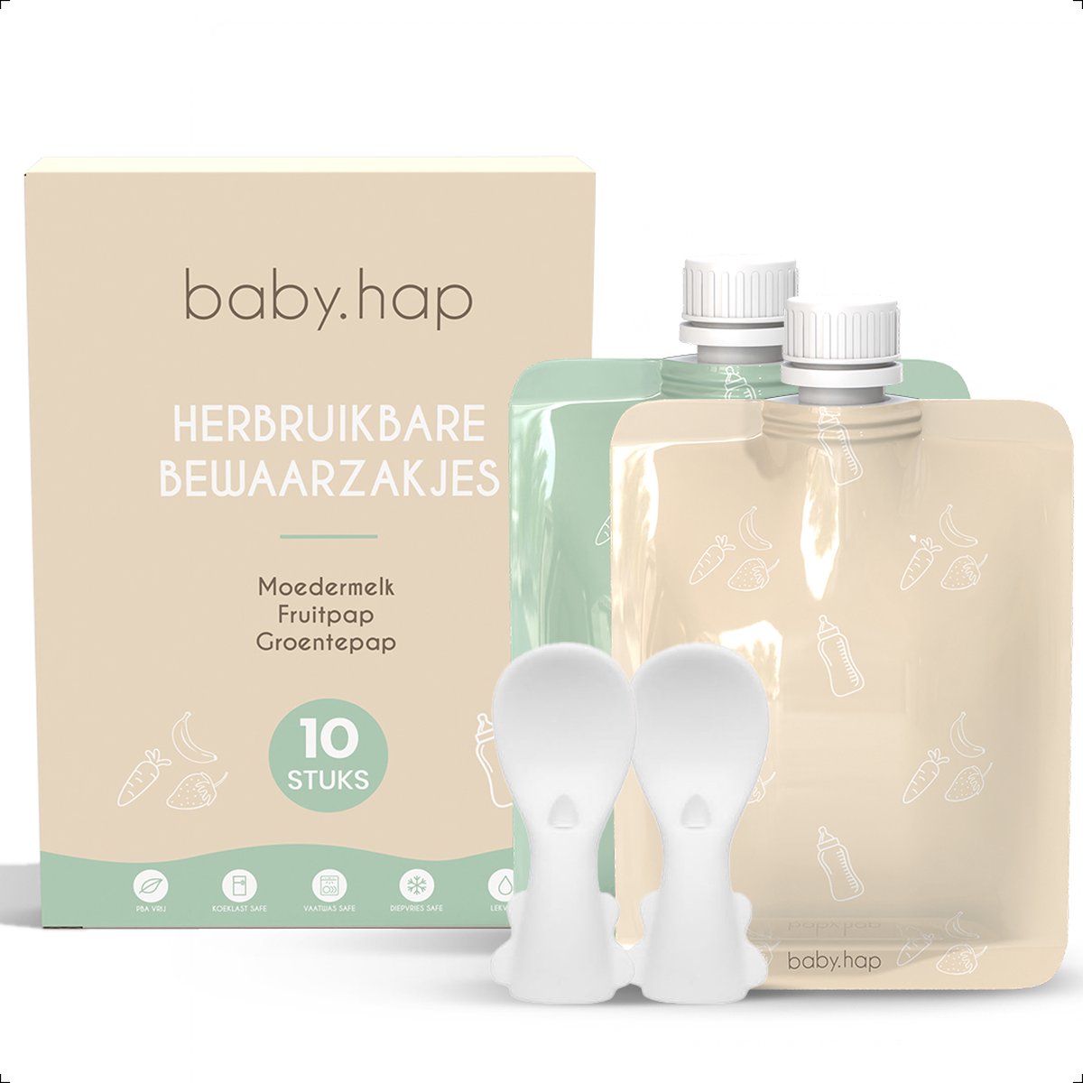 Goedkoopste Baby.hap Herbruikbare Bewaarzakjes voor Moedermelk, Fruithapjes en Babyvoeding - 10 Stuks - BPA vrij SIliconen Knijpzakjes - Knijpfruit, Groentehapje, Babyhapjes - Vershoudzakjes 200ML