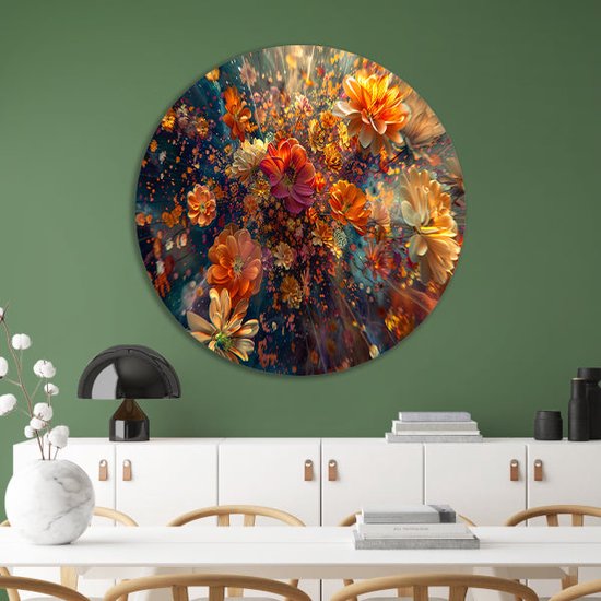 Tableau Fleurs - Décoration murale nature ronde - Décoration murale ronde Lumineuse - Décoration murale classique - Dibond - Décoration murale cercle mural aluminium 80x80 cm