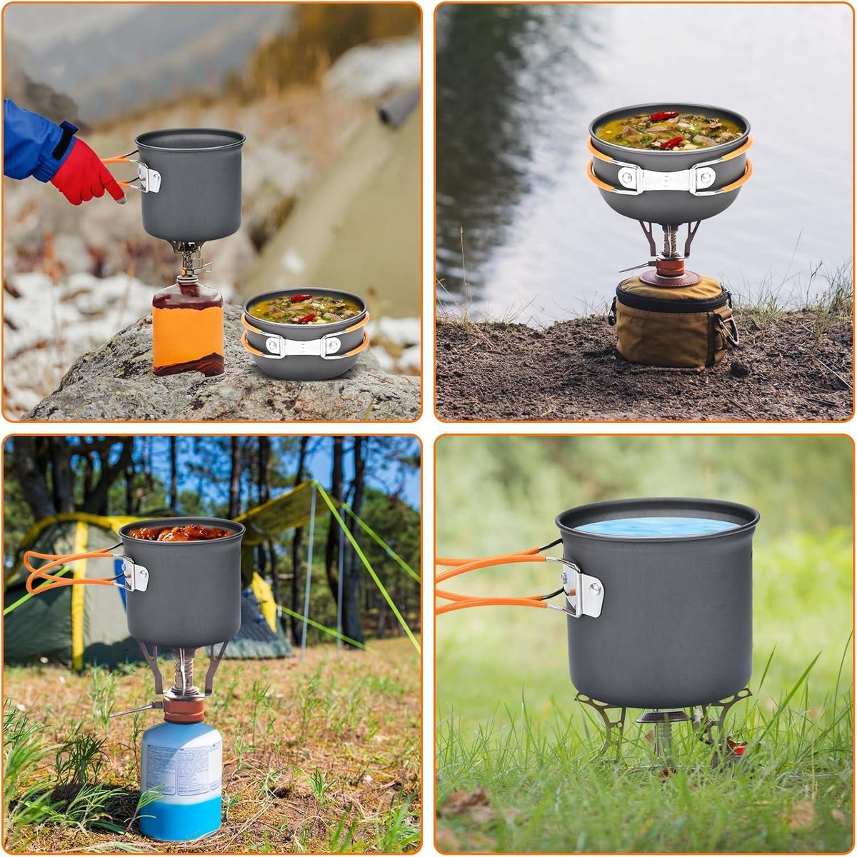 Onherm 15 Delige Campingkookgereiset, Campingkookgerei Set Met Antiaanbakpan En Pan Voor Camping Campingkooktoestel Mok Opvouwbaar Bestek Karabijnhaak 1435509193
