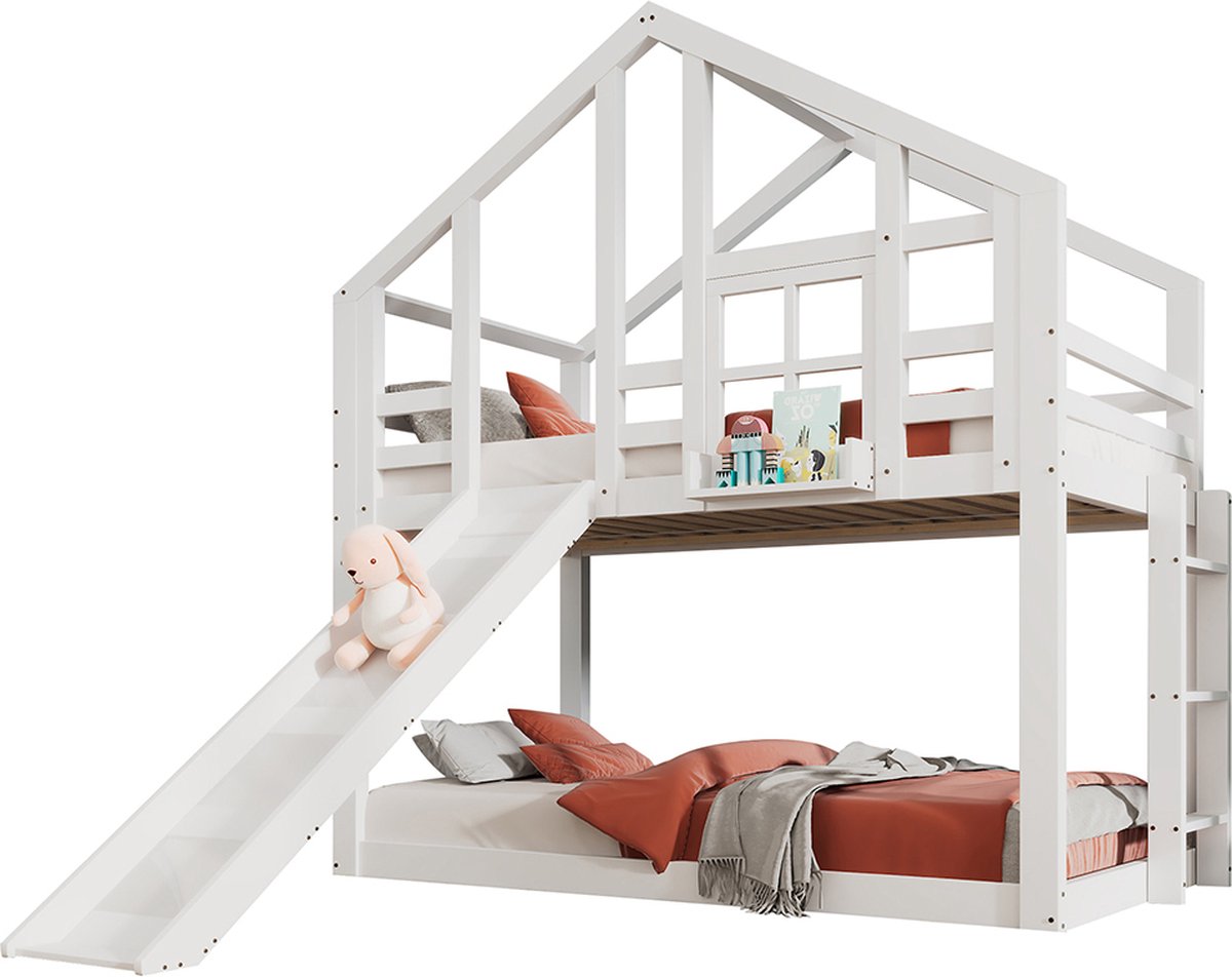 Lit Superposé Enfant 90x200, Lit Superposé ,sécurisé Avec Protection Anti Chute Et Rangements Integres Lit Superpose Cabane