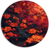 Boom wandschaal - Plant rond schilderij - Wandschalen Bloemen - Wanddecoratie klassiek - Schilderij aluminium - Muurdecoratie muurcirkel aluminium 70x70 cm