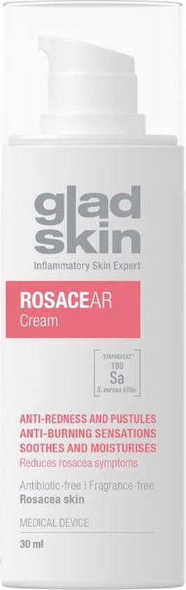 Foto: Gladskin rosacea cr me 30 ml vermindert roodheid in het gezicht houdt het microbioom in balans dermatologisch getest vrij van antibiotica en parfum