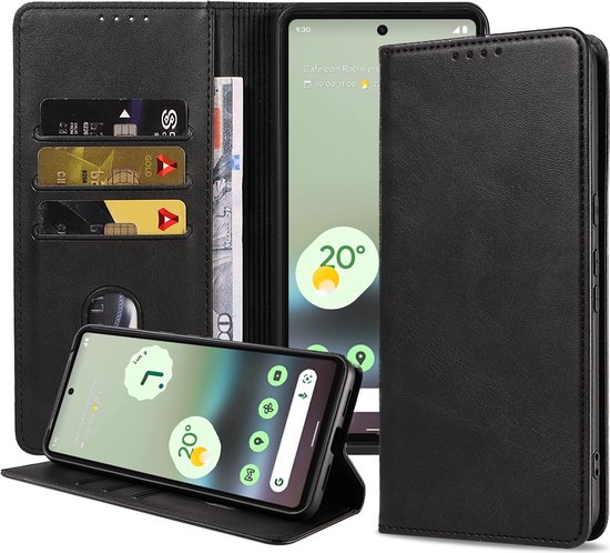 Étui de téléphone Smartphonica adapté pour Google Pixel 6A étui en similicuir avec fermeture magnétique et porte-cartes étui à livre - Zwart adapté pour Google Pixel 6A