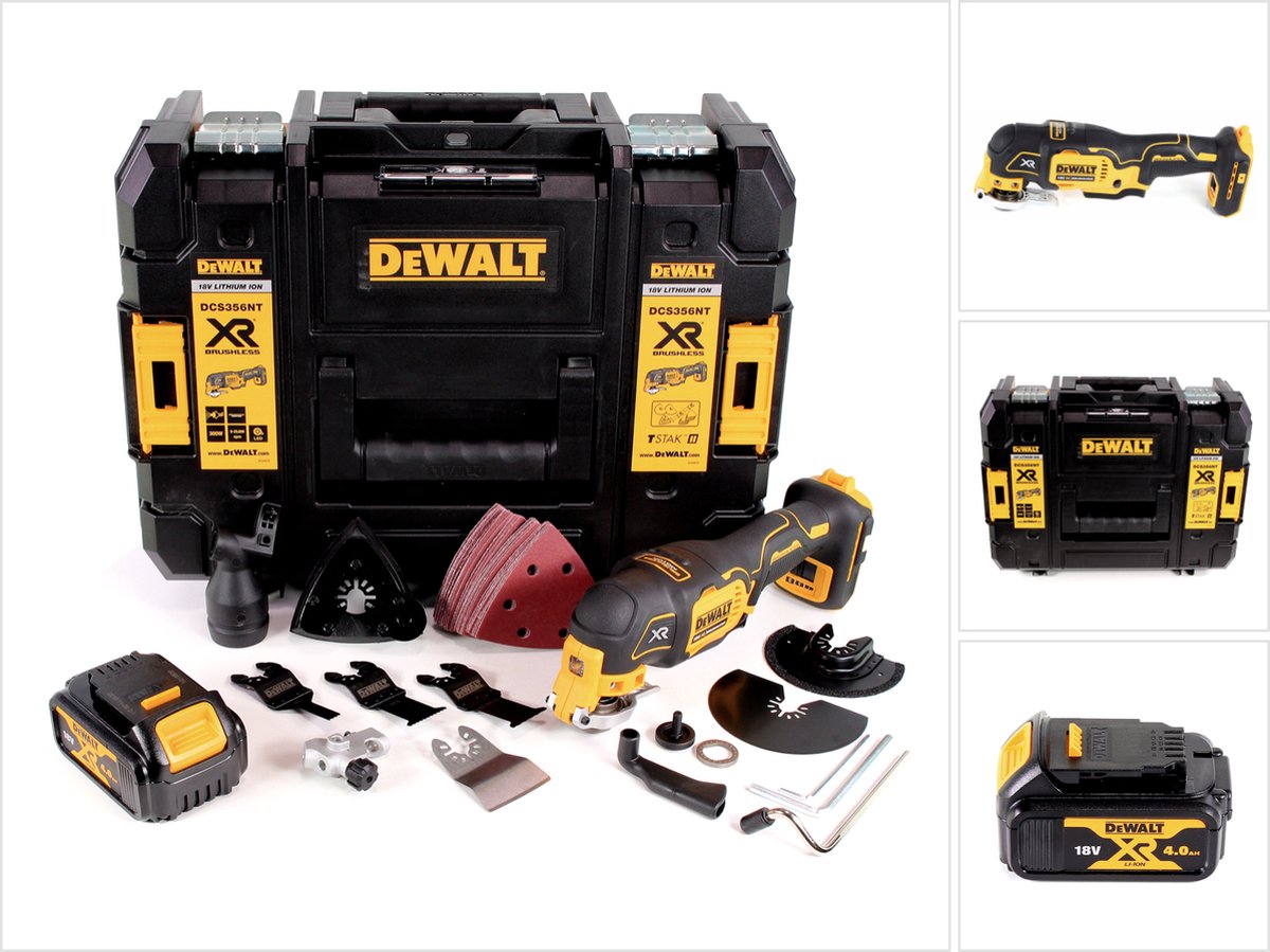 DeWalt DCS 356 NT accu-multitool 18 V borstelloos + 1x accu 4,0 Ah + 19-delige set accessoires + TSTAK - zonder oplader
