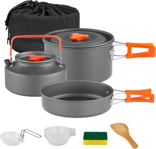 Meerdelige Pannenset - Aluminium Koekenpan Voor Op De Camping Duurzaam En Compact Kampeergerei Compleet Uiterst Lichte Brander Wandelen En Vissen