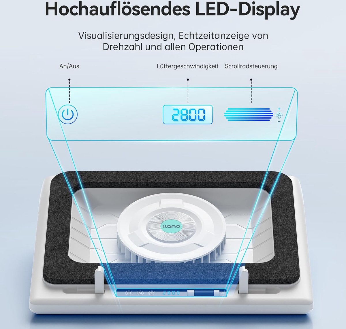 IETS GT500 Krachtige turbo-ventilator (5000 rpm), RGB-laptopkoelpad met traploze snelheid, 43,9 cm (13,17,3 inch) laptopkoeler met 3 USB-hub