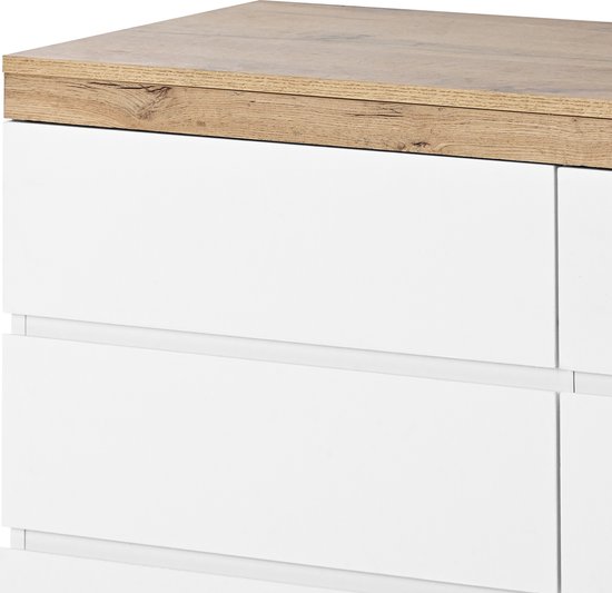 Sweiko Commode à 6 tiroirs, coffre-fort, Fonction de rangement, pour Chambre et salon, Aggloméré E1, Wit et chêne