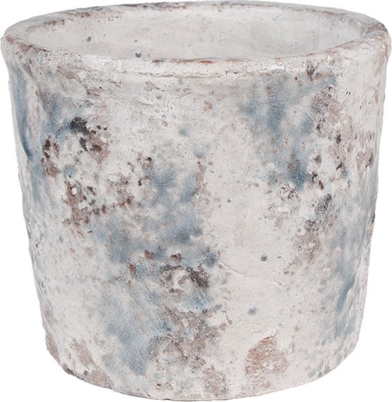 Clayre & Eef Pot de fleurs Ø 18x15 cm Blanc Bleu Terre cuite