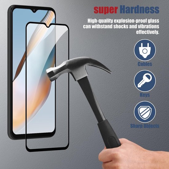 Hammer slaat op smartphone met screenprotector. Super hardheid, beschermt tegen schokken, sleutels, etc.