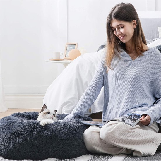 Wollig rond pluche donut hondenbed - Behaaglijk hondenkussen XL/70 cm - Wasbaar kussenmat voor honden en katten fluffy dog ​​bed