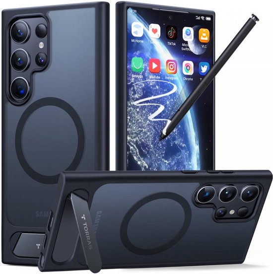 TORRAS Hoesje Geschikt voor Samsung Galaxy S24 Ultra - UPro Pstand - Compatibel met MagSafe - Uitklapbare Kickstand - Back Cover met Magneet - Zwart