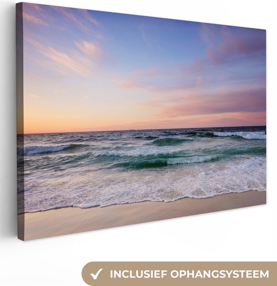 Canvas schilderij 140x90 cm - Wanddecoratie Strand - Pastel - Kleuren - Muurdecoratie woonkamer - Slaapkamer decoratie - Kamer accessoires - Schilderijen