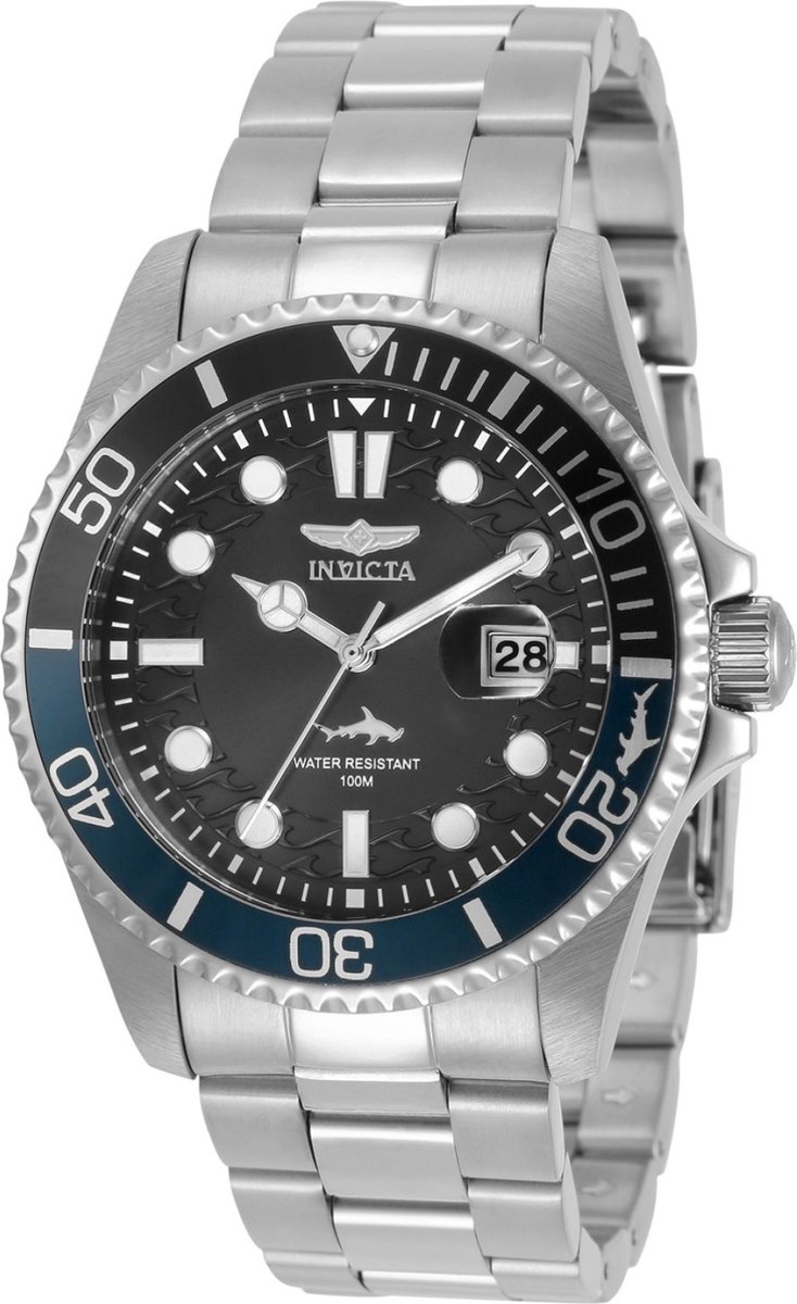 Invicta Pro Diver 30956 Heren Horloge - Waterdicht - Analoog - Quartz Uurwerk - Roestvrij Staal met zwarte Wijzerplaat - 43mm