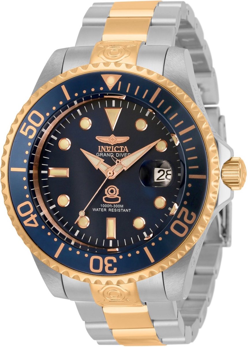 Invicta Grand Diver 33315 Heren Horloge - Waterdicht - Analoog - Automatisch Uurwerk - Roestvrij Staal met blauwe Wijzerplaat