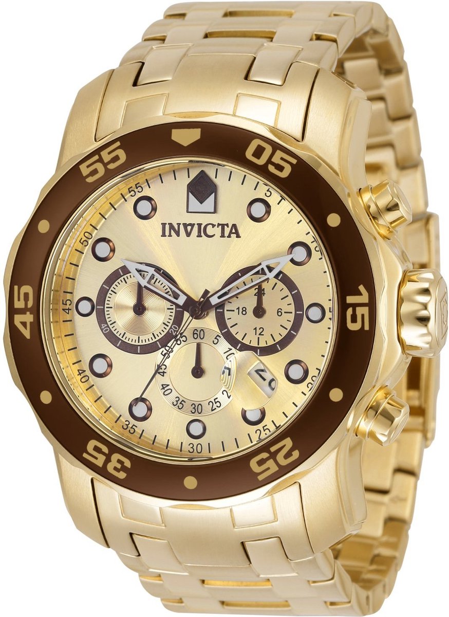 Invicta Pro Diver SCUBA 36359 Heren Horloge - Waterdicht - Analoog - Quartz Uurwerk - Roestvrij Staal met gouden Wijzerplaat