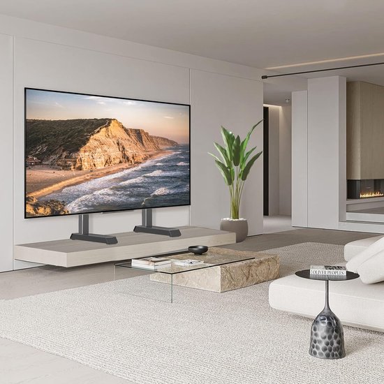 Pieds de meuble TV universels de table pour écran plat et incurvé LCD/ LED/OLED/Plasma de 55 à 90 pouces, réglage de la hauteur du téléviseur, support de montage TV avec gestion des câbles, adapté jusqu'à 68 kg et VESA maximum 800 x 400 mm