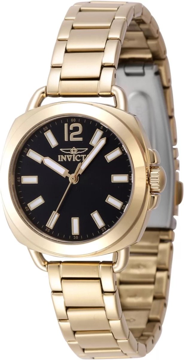 Invicta Wildflower 47326 Dames Horloge - Waterdicht - Analoog - Quartz Uurwerk - Roestvrij Staal met zwarte Wijzerplaat - 32mm