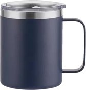 MONOO Dubbelwandige Koffiekop - Koffie Beker - 350ml - Blauw - RVS Beker - RVS Mok