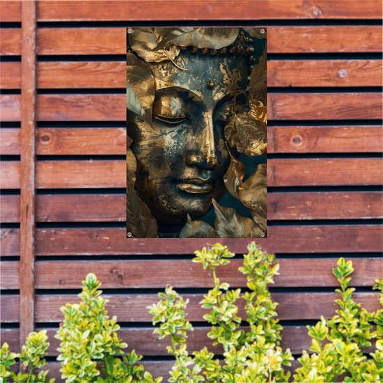 Boeddha tuinposter - Religie posters - Tuinposters Bladeren - Wanddecoratie buiten - Schuttingdoek - Tuin decoratie voor buiten tuinposter 40x60 cm