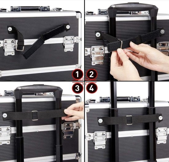 Chariot Organisateur De Maquillage 3 étages - Aluminium Noir, 4 Roulettes - Avec Cadenas