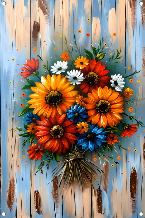 Bloemen tuinposter - Natuur poster - Tuinposter Bladeren - Muurdecoratie buiten - Tuin schilderij - Tuindecoratie muurdecoratie tuinposter 60x90 cm