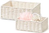 Opbergmandjes set van 2 papieren vlechtwerk wit 24 x 18 x 9 cm - Zeller 18094 Wicker Storage Basket (2-5)