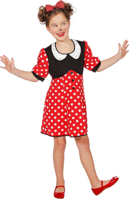 Wilbers & Wilbers - Mickey & Minnie Mouse Kostuum - Minnie De Mooie Muis - Meisje - Rood - Maat 104 - Carnavalskleding - Verkleedkleding