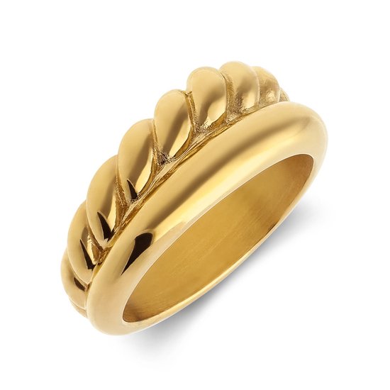 Lucardi Dames Stalen goldplated ring glad/twist - Ring - Staal - Goudkleurig - 18 / 57 mm