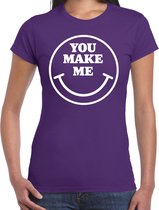 Bellatio Decorations Verkleed shirt dames - you make me - smiley - paars - carnaval - foute party - feest XL