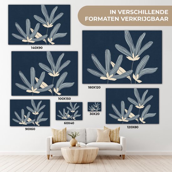 Canvas schilderij 150x100 cm - Wanddecoratie Bloemen - Blauw - Planten - Natuur - Muurdecoratie woonkamer - Slaapkamer decoratie - Kamer accessoires - Schilderijen