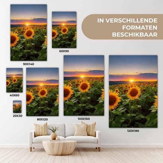 Peinture sur toile - Photo sur toile - Tournesol - Fleurs - Nuages ​​- Ciel - Lumière du soleil - Décoration de chambre - Fleurs sur toile - 120x180 cm - Chambre
