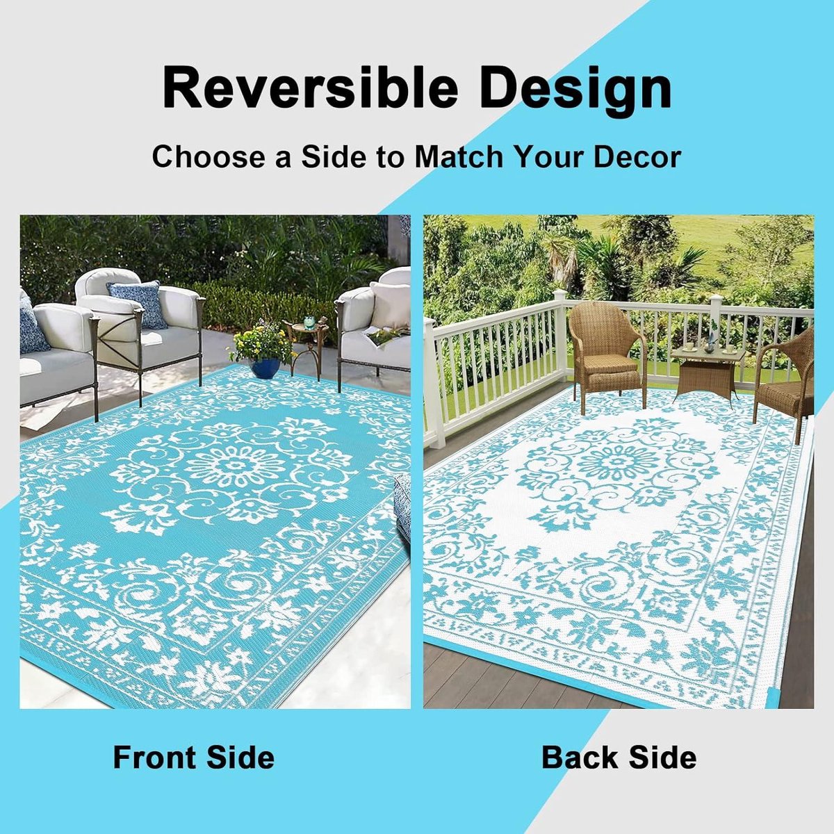 Buitenmat voor patio's waterdicht 150 x 210 cm - omkeerbare kunststof rieten mat - draagbare opvouwbare picknickmat - camper terras tuin strand - Enyhom vloerkleed — cadeau in Sport & Outdoor - foto 5