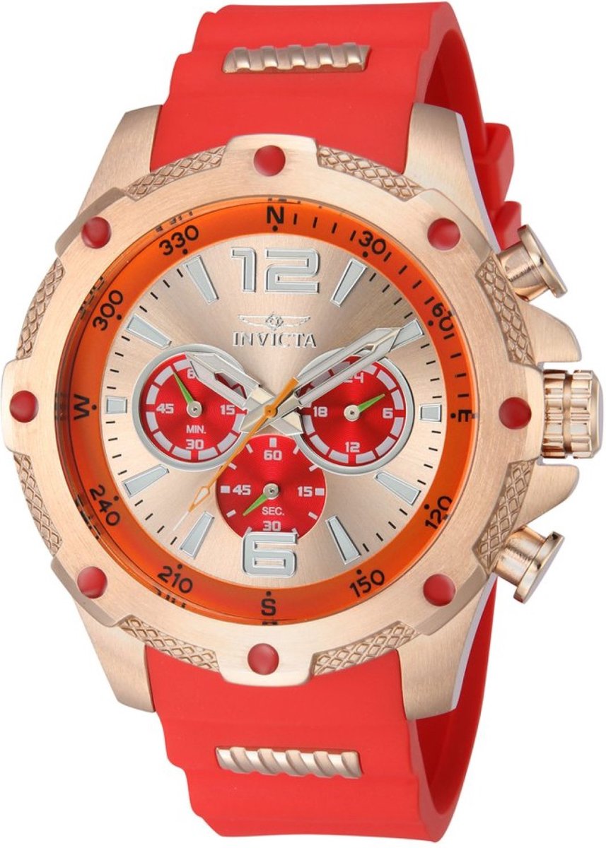 Invicta I-Force 43004 Heren Horloge - Waterdicht - Analoog - Quartz Uurwerk - Roestvrij Staal met rode Wijzerplaat - 50mm