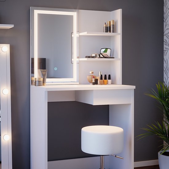 Coiffeuse table de maquillage avec miroir à LED et tabouret Gaia Offre