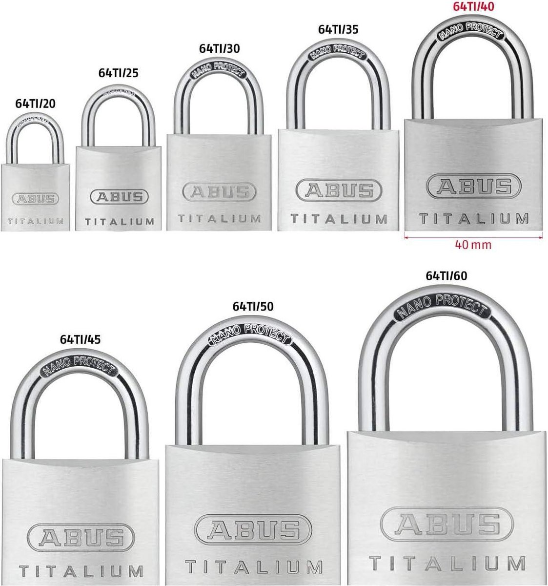 Hangslot Titalium 64TI/40-4-delige set gelijksluitend - kelderslot van speciaal aluminium - geharde stalen beugel - veiligheidsniveau 5 - 4 pack met ABUS Steel Door Padlock