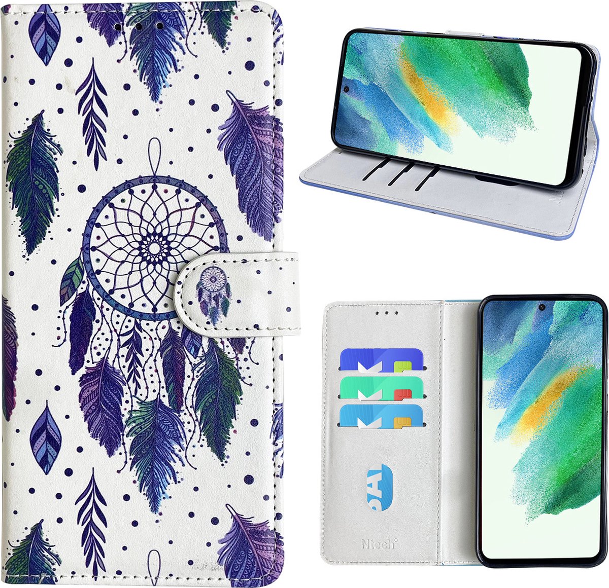 Hoesje geschikt voor Samsung Galaxy S21 FE Bookcase met dromenvanger print