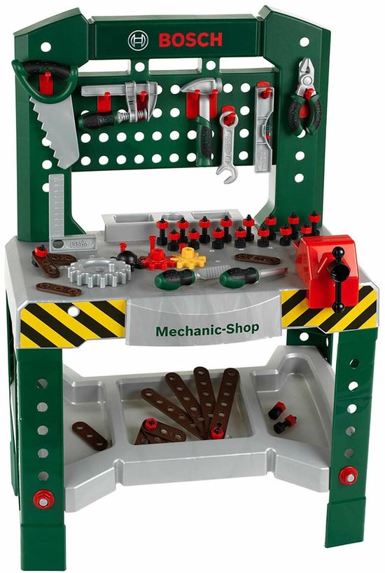 Klein Toys Bosch werkbank – 77 delig – met veel accesoires - met leerfuncties – donkergroen