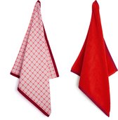 Theedoek en Handdoek Set - Vivid - Roze - Oranje - Rood - Biologisch Katoen