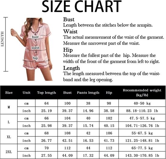 Pyjama en satin pour femme avec poche poitrine I Vêtements de nuit Sous-vêtements sexy I Haut et Shorts 2 pièces I Haut et pantalon I Blauw I Taille L