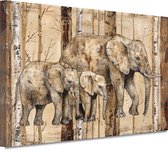 Olifanten schilderij - Dieren schilderijen - Schilderijen canvas Bomen - Muurdecoratie industrieel - Canvas schilderijen - Muur kunst canvas 90x60 cm