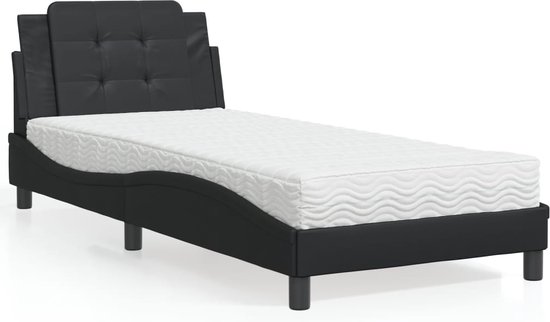 vidaXL - Lit - avec - matelas - cuir artificiel - noir - 90x200 - cm
