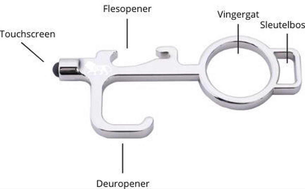 Ulanax® | Touch Key chrome: deur opener, contactloos knoppen indrukken, sleutelhanger en gereedschap in één |