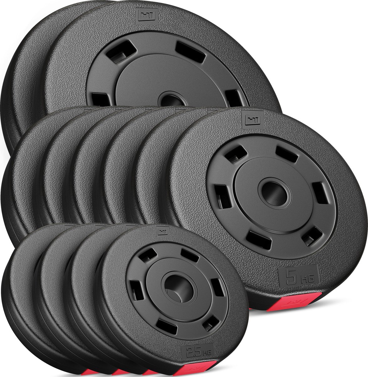 Hop-Sport – Halterschijven set – 60 kg – 31 mm – 2x10 kg 6x5 kg 4x2,5 kg – Composiet gewichten