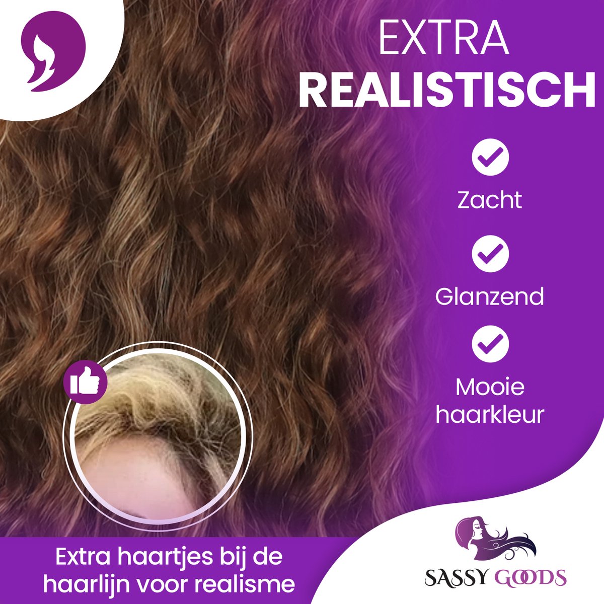 Luxe Krullen Pruik Dames - Pruiken - Haarstuk Met Net - Haarstukje - Hairextensions - Krul Haar - Haren Vrouwen - Bruin & Blond - Carnaval - 65 cm — afbeelding 3
